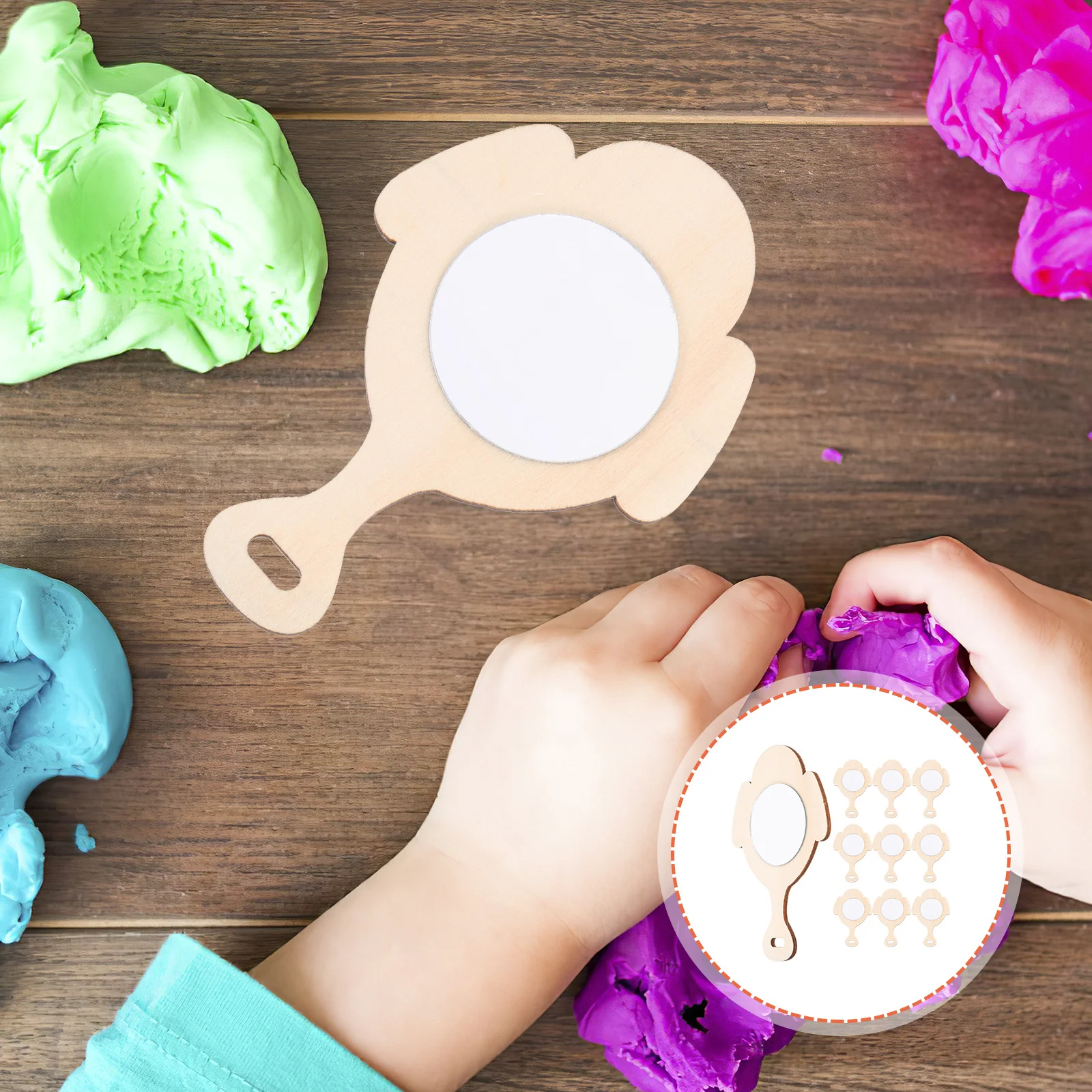 Miroirs à main en bois inachevés pour enfants, 10 pièces, fournitures artisanales pour peinture décorative, Mini miroir, cadeau, activité créative