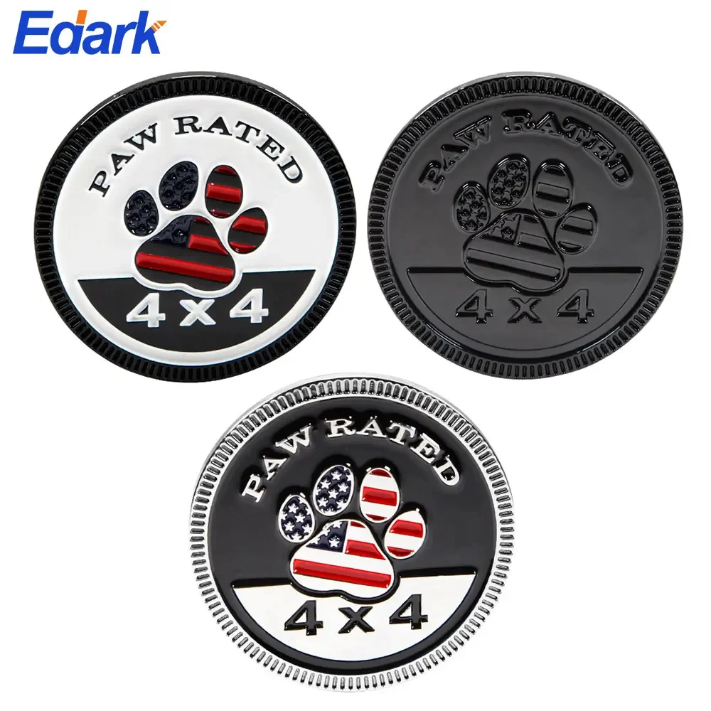 American Flag Paw Badge Rated Car Emblem, 4x4 Dogs Print Metal Automotive Badge 3D Metal Car Round Decals K9 Car Decals Stickers