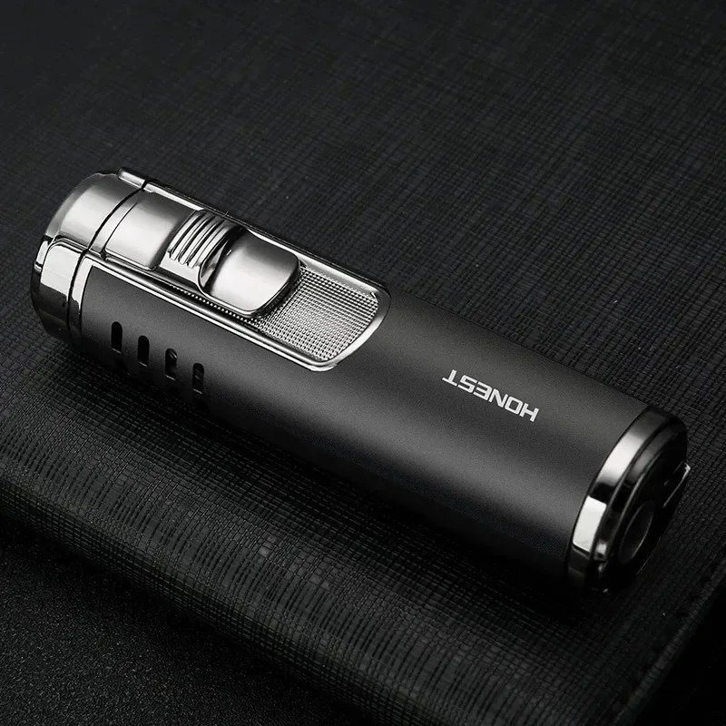 HONEST 4 Torch Jet Metal Windproof Lighter Spray Gun Turbo Gas Butane Cigar Cigarettes Lighters with Cutter Smoking Accessories