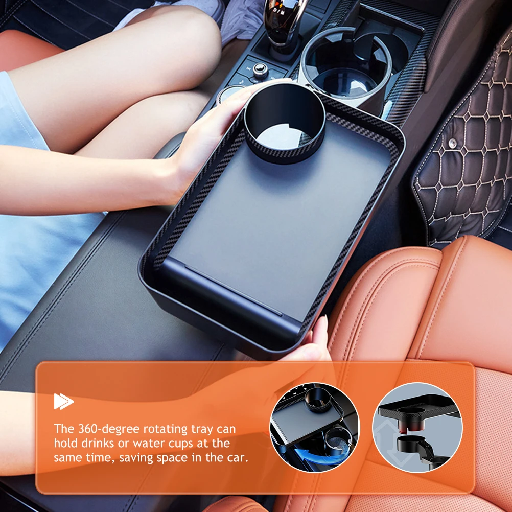 

2-in-1 Car Drink Holder Rotating Tray Storage Cup Food Console Accessory ABS Plastic Beverage Rack Car Interior