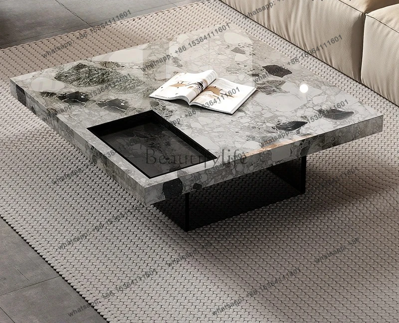 

Natural marble square coffee table Italian minimalist small apartment coffee table