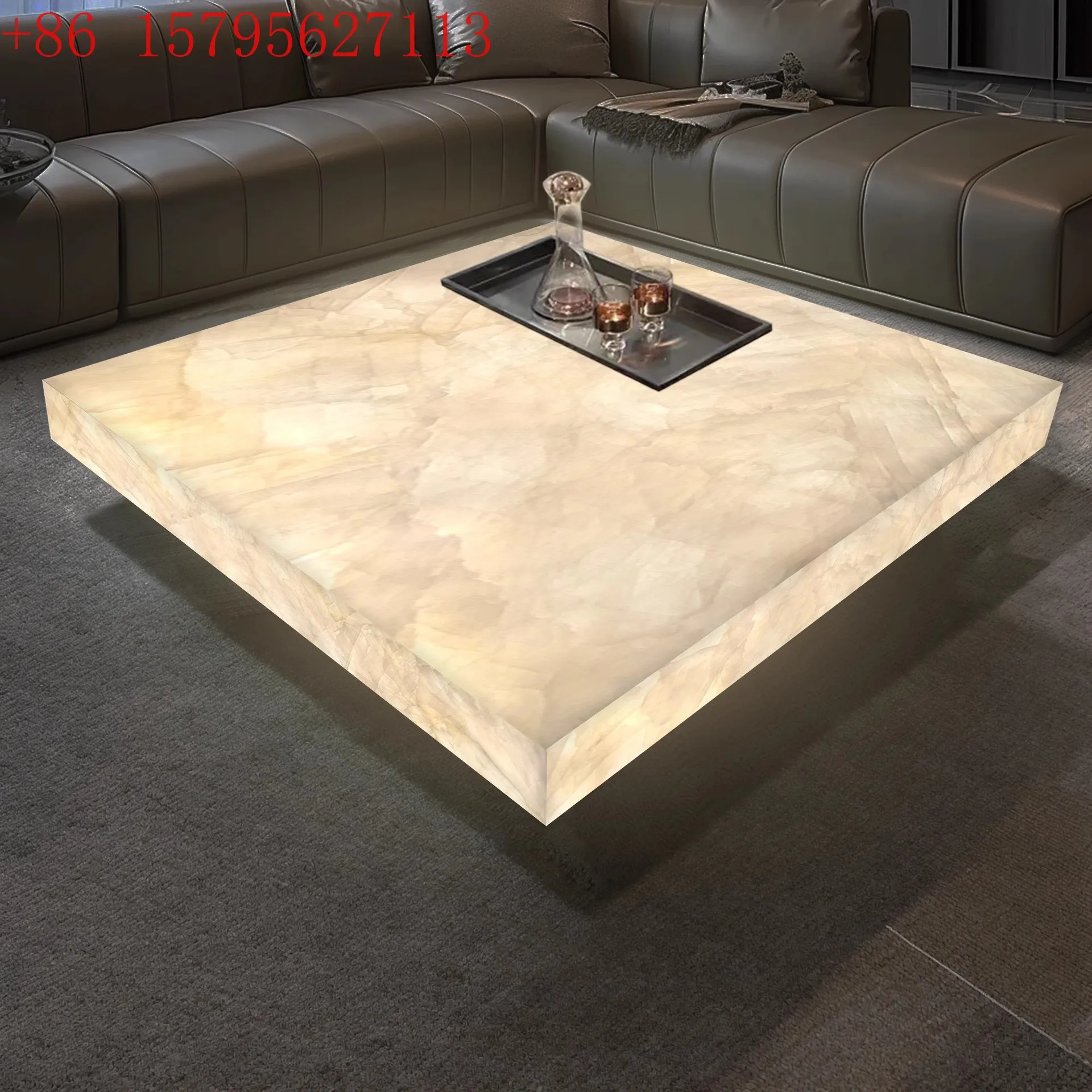 

Jade coffee table living room Italian large flat-floor villa light luxury marble coffee table