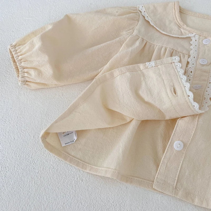 Autunno nuovo abbigliamento per bambini, set di 2 pezzi di camicia a maniche lunghe con scollo a metà in puro cotone e pantaloni a panino