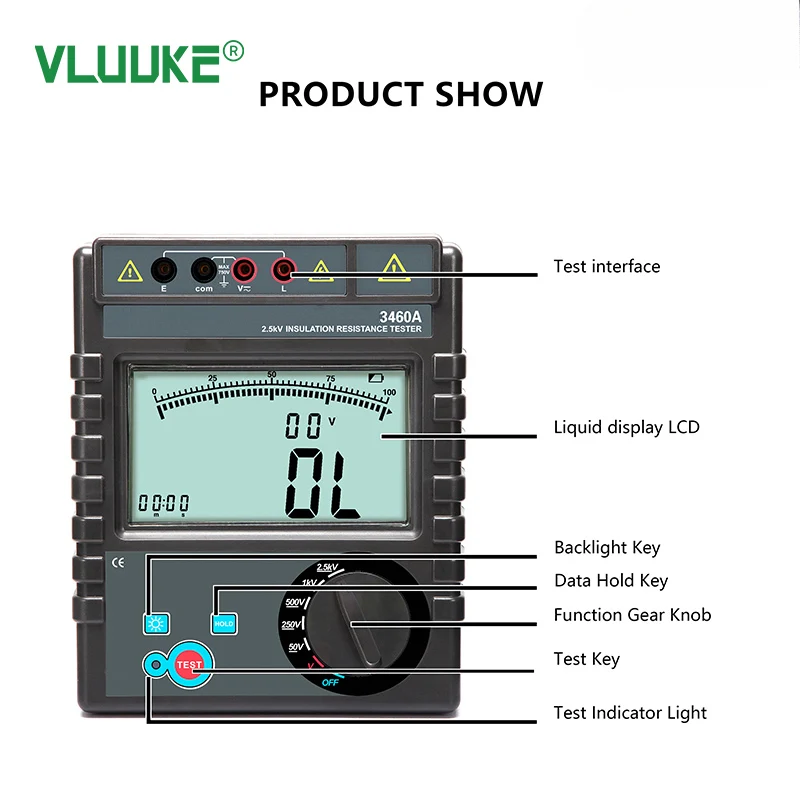 VKCR3460A Electronic Insulation Resistance Tester High Accuracy IP67 Protection 10W