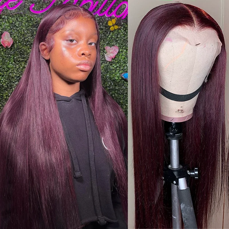 

Burgundy Straight 13X6 HD Transparent Lace Front Human Hair Wigs Pre Plucked 99J Color 13x4 Lace Frontal Wig Remy Human Hair Wig