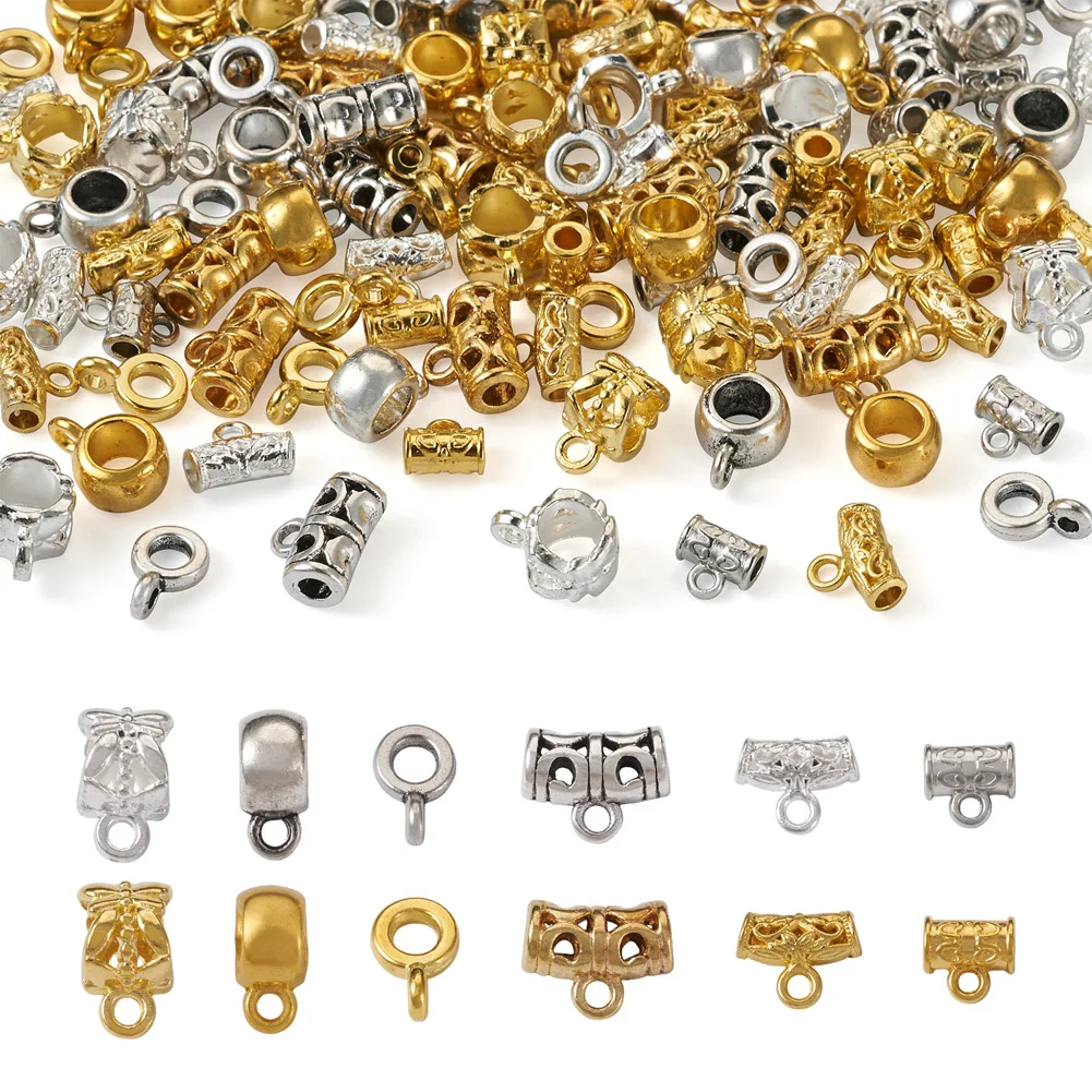 

120Pcs Alloy Pinch Bails Mixed Shapes Bails Bail Beads End Connectors For Jewelry Making Necklace Bracelet Findings Supplies