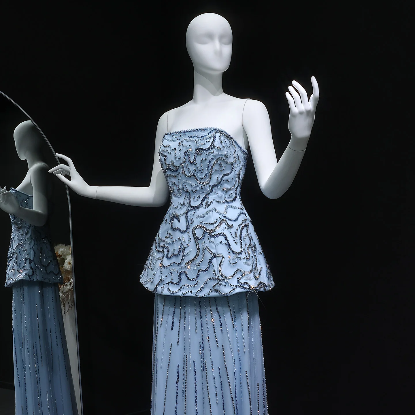 Sharon Said Luxuriöses Dubai Rosenrosa Kristall Trägerloses Perlenbesetztes Blaues Abendkleid Hochzeitsfeierkleider 2026 Neu SS218 Maßgeschneidert – Detail 14