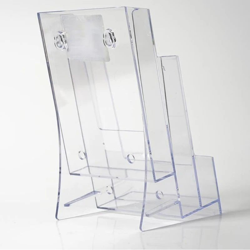 Soporte exhibición escritorio para folletos con soporte para tarjetas visita transparente 3 rejillas