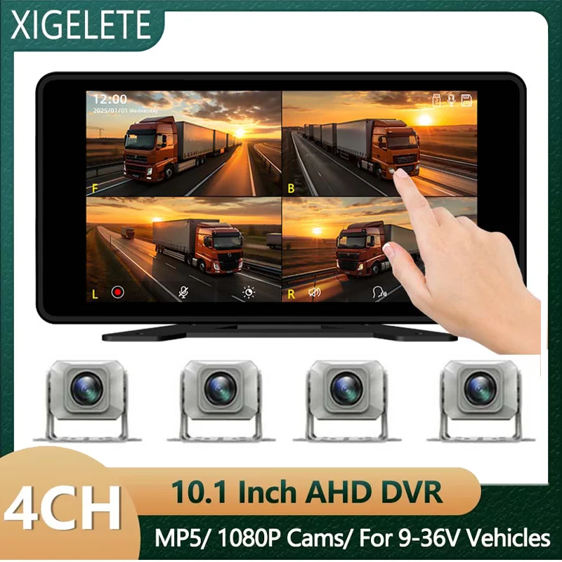 

10.1 Inch 4-Channel 1080P Touch Screen Vehicle DVR System AHD Recorder Night Vision Parking Monitor Backup Camera For Bus Truck