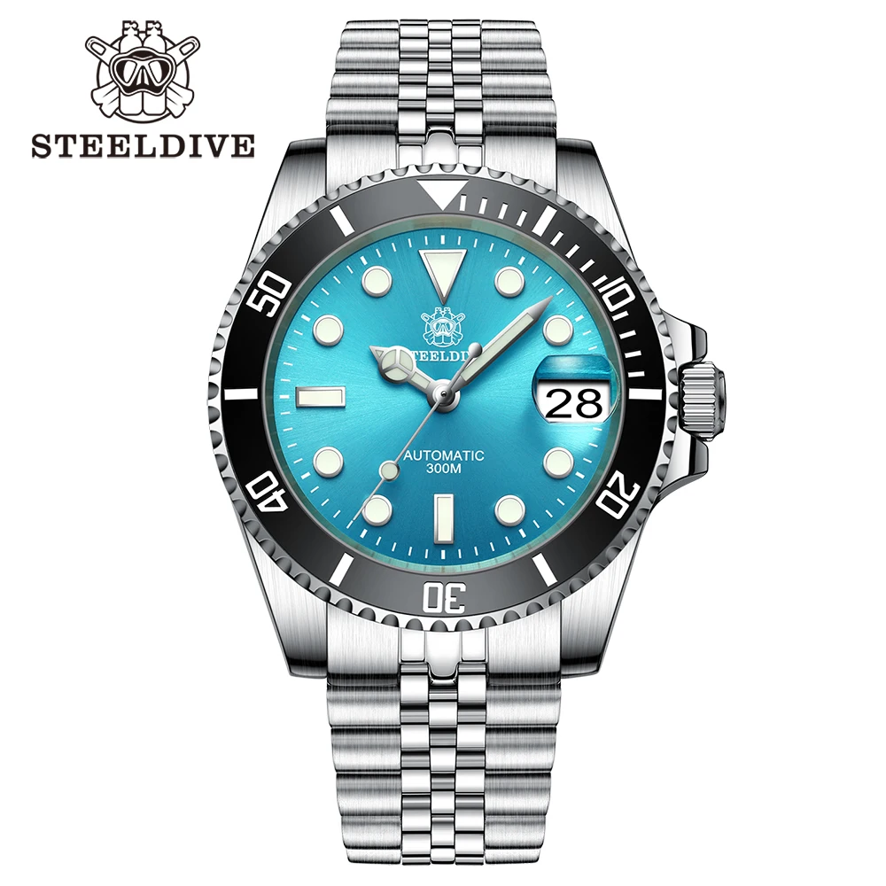 SD1953 Turquoise Dial Stainless Steel NH35 Watch Steeldive 41mm