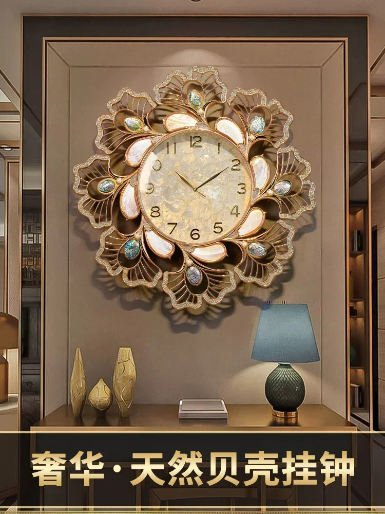 Clock shell wall clock living room 2024 new high-end atmosphere high-end sense light luxury restaurant art watch wall hanging