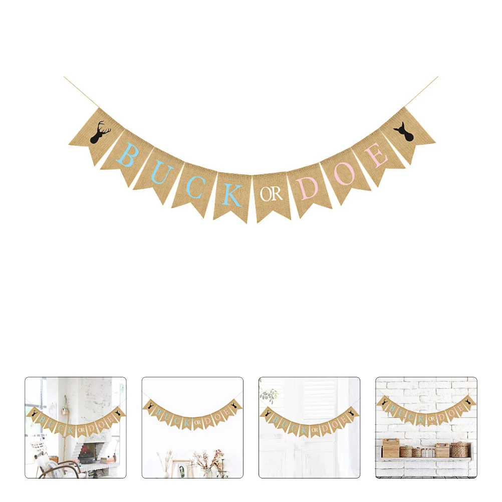 

1pc Swallowtail Flags Linen Bunting Banner For Baby Shower Party Decoration Buck Or Doe Garland Party Supplies Decor