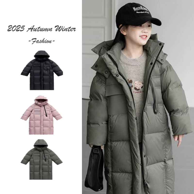 

2025 Winter Long Children's Winter Set Black Pink Dark Green Duck Down Jacket Boy's and Girl's Down Jacket Boys' Winter Clothing
