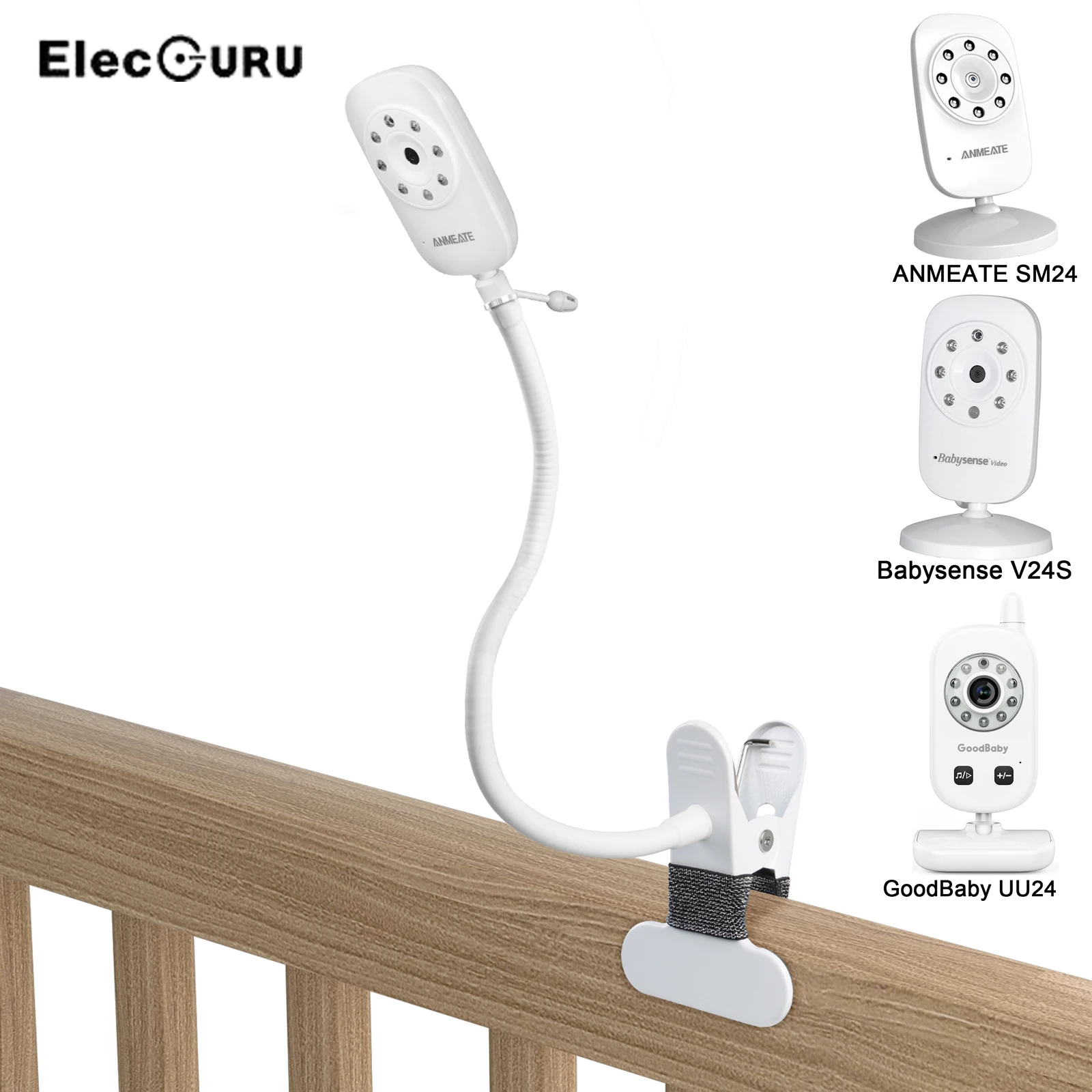 

Flexible Clip Clamp Mount with Base For ANMEATE SM24, Babysense V24US Baby Monitor,Clip to Crib Cot Shelves or Furniture