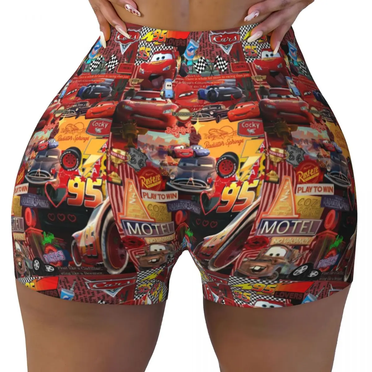 

Custom Lighting McQueen Running Volleyball Workout Shorts Women Cartoon Cars Gym Athletic Yoga Shorts