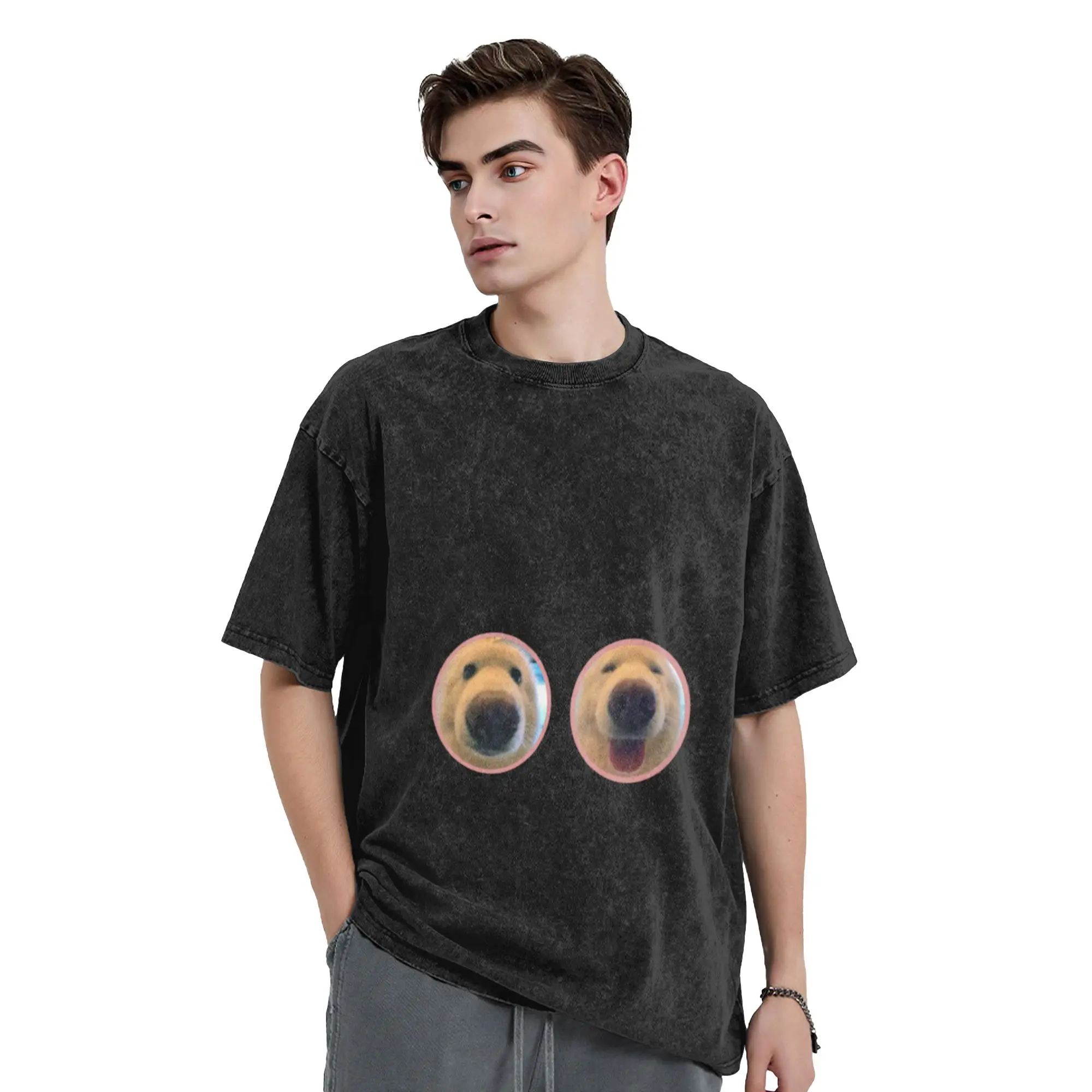 Cute Happy Dog Classic Stylish A Vintage Oversized Cotton Unisex T-Shirts