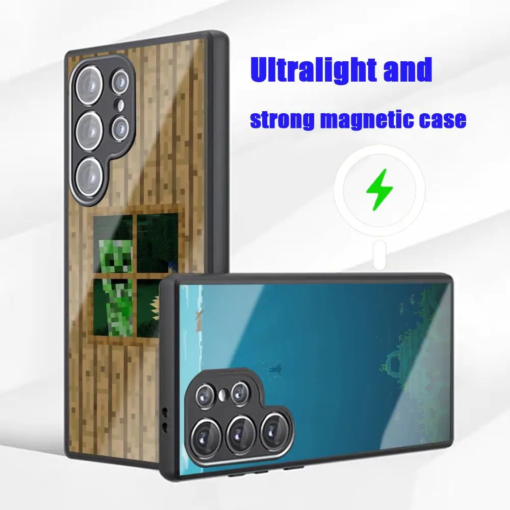 Hot Pixel Game Phone Case For Samsung S26 S25 S24 S23 S22 S21 S20 Plus Ultra Glass Magnetic Case M-MinecraftES