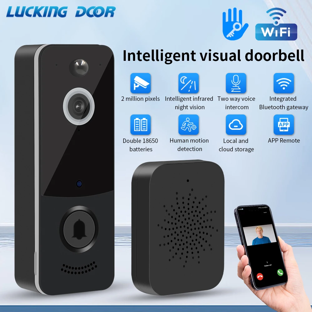 

TTLOCK умный видеодомофон 1080P HD наружный монитор безопасности с 2,4 ГГц Wi-Fi беспроводной домофон водонепроницаемое обнаружение