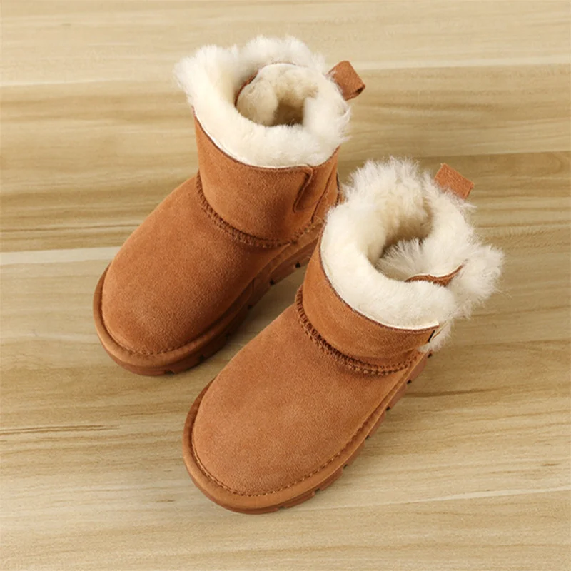 Cowhide Children's Winter Snow Boots Warm Suede Kids Cotton-padded Shoes Boys Girls Fashion Shoes