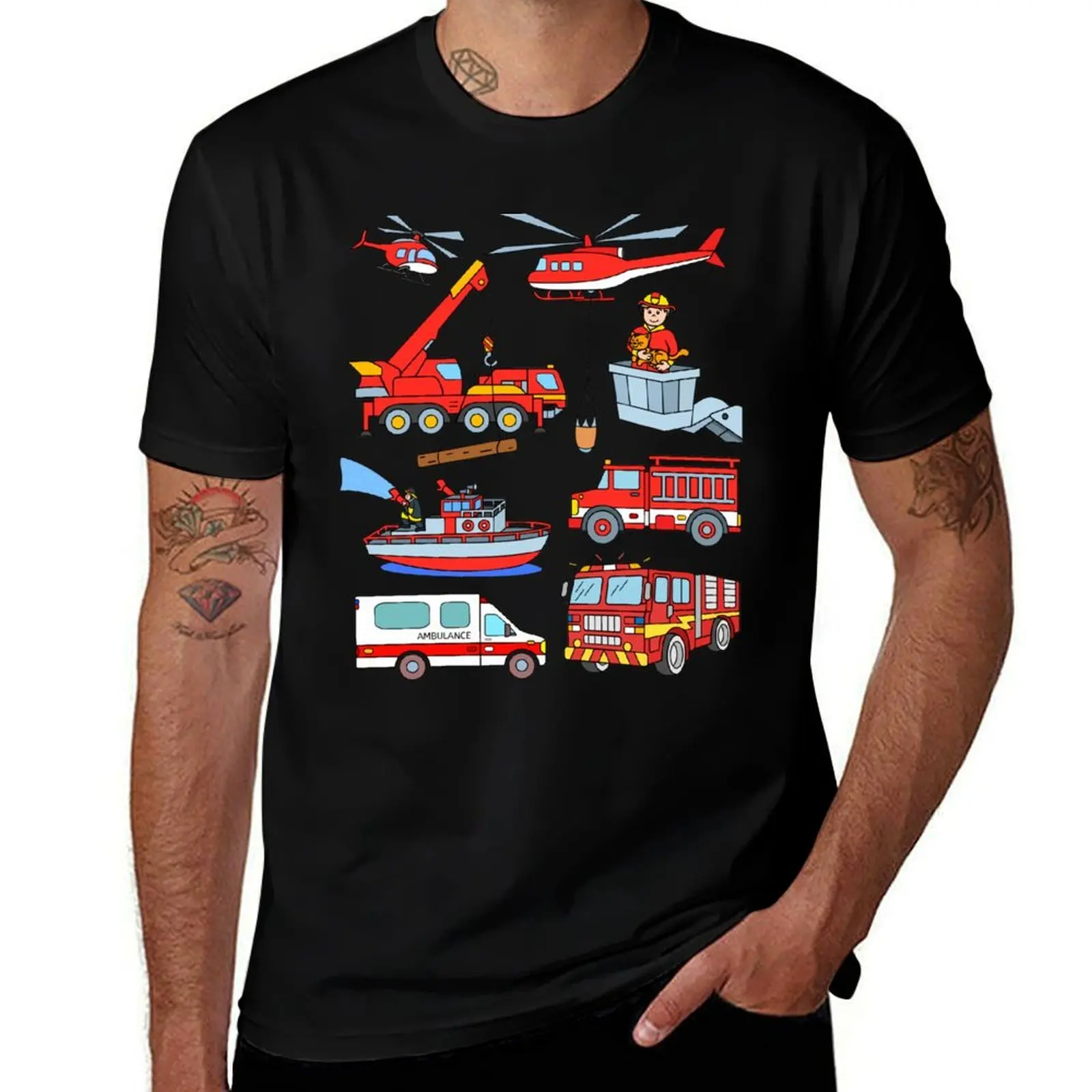 Firetrucks Fireman Firefighter Vehicles T-Shirt Plus Size Loose Short Sleeve Top T-Shirt