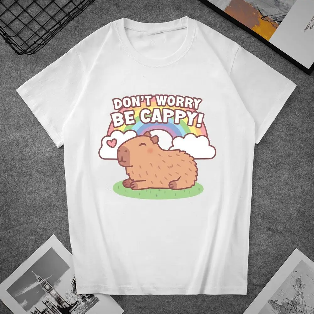 Leisure Animal Capybara Printed T-shirt Round Neck Ins Capybara Short Sleeved Top Oversized Letter Men's Printed Shirts Daily