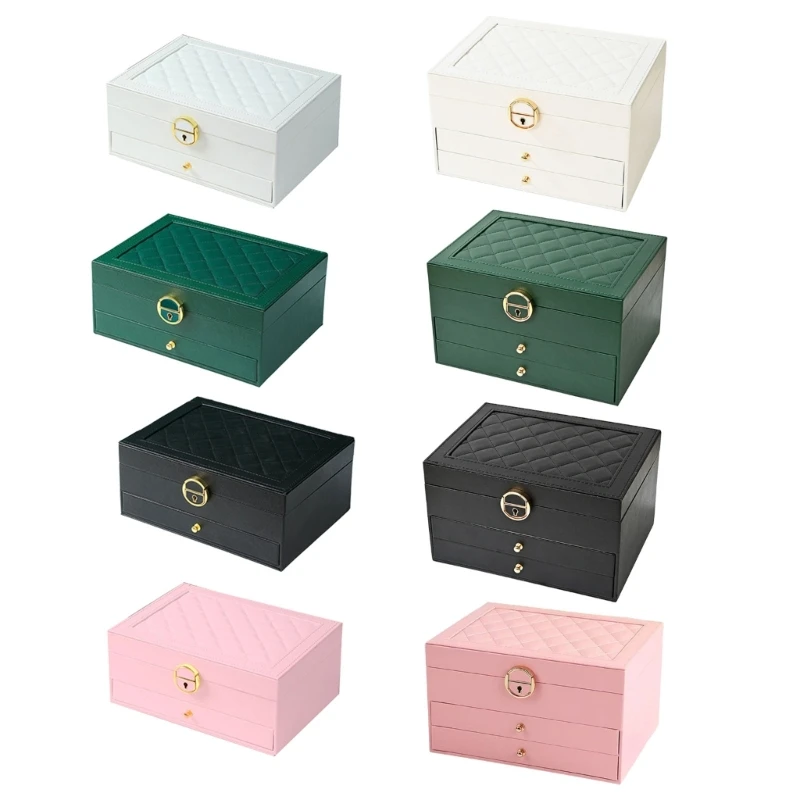 Deluxe Jewelry Chest Multi Layer Necklace Earring Storage Box with Soft Interior