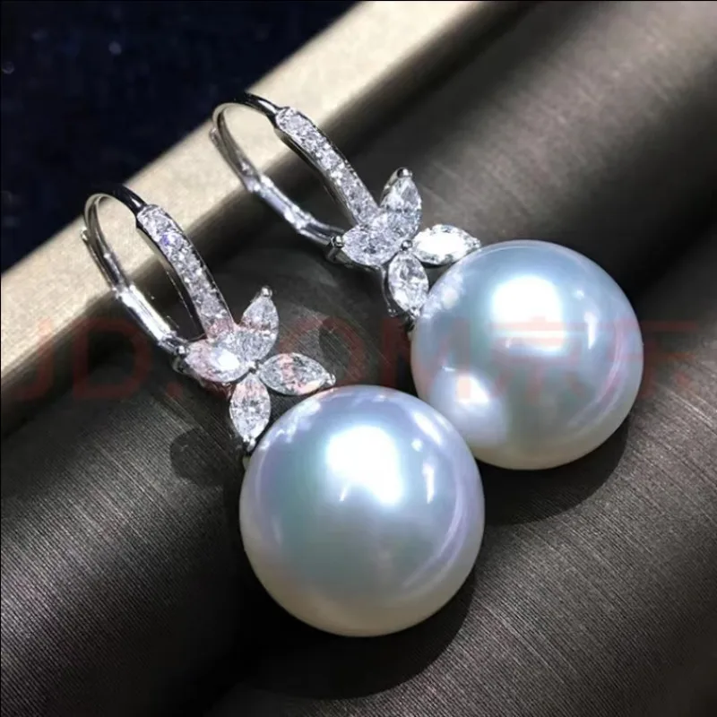 Pair 12-13mm Genuine White Round Pearl Earrings for Wen Women Simple Wedding Party Jewelry Accessories Dangle ,hook Stud 883AAA