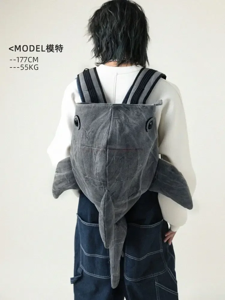 Whale Shark Shape Backpack Durable Large Capacity Travel Bag Women Men Cute Outdoor Street Cartoon Knapsack Student Schoolbag