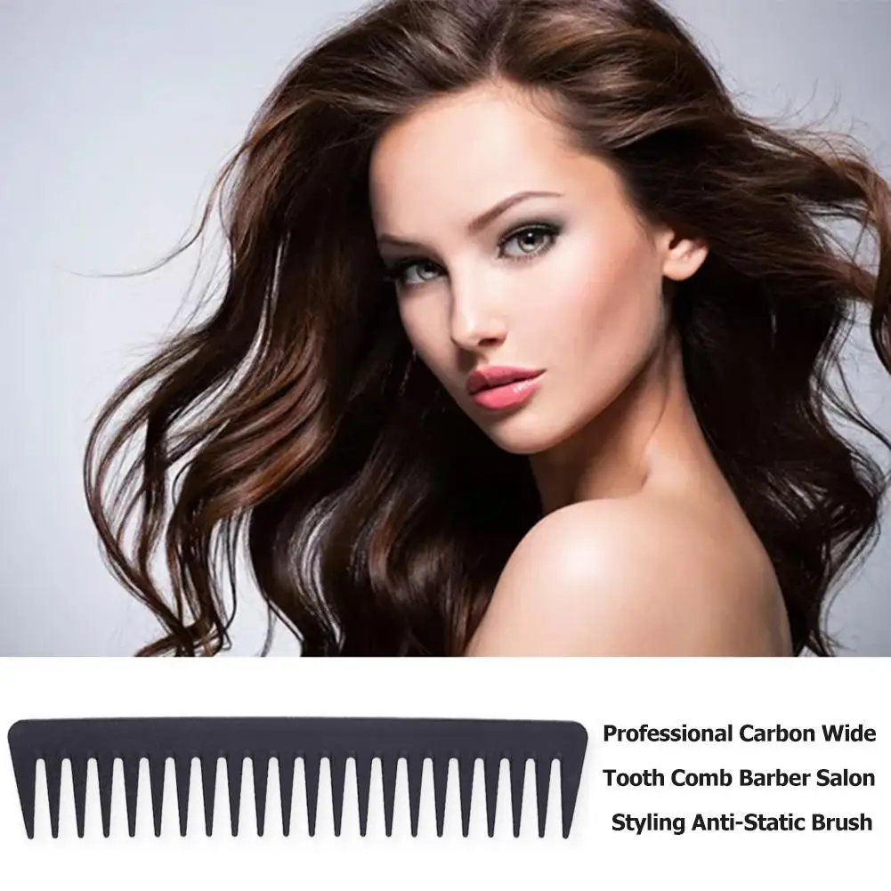 Women Men Wide Tooth Carbon Comb Anti-Static Professional Heat Resistance Durable Barber Hairdressing Styling Brush