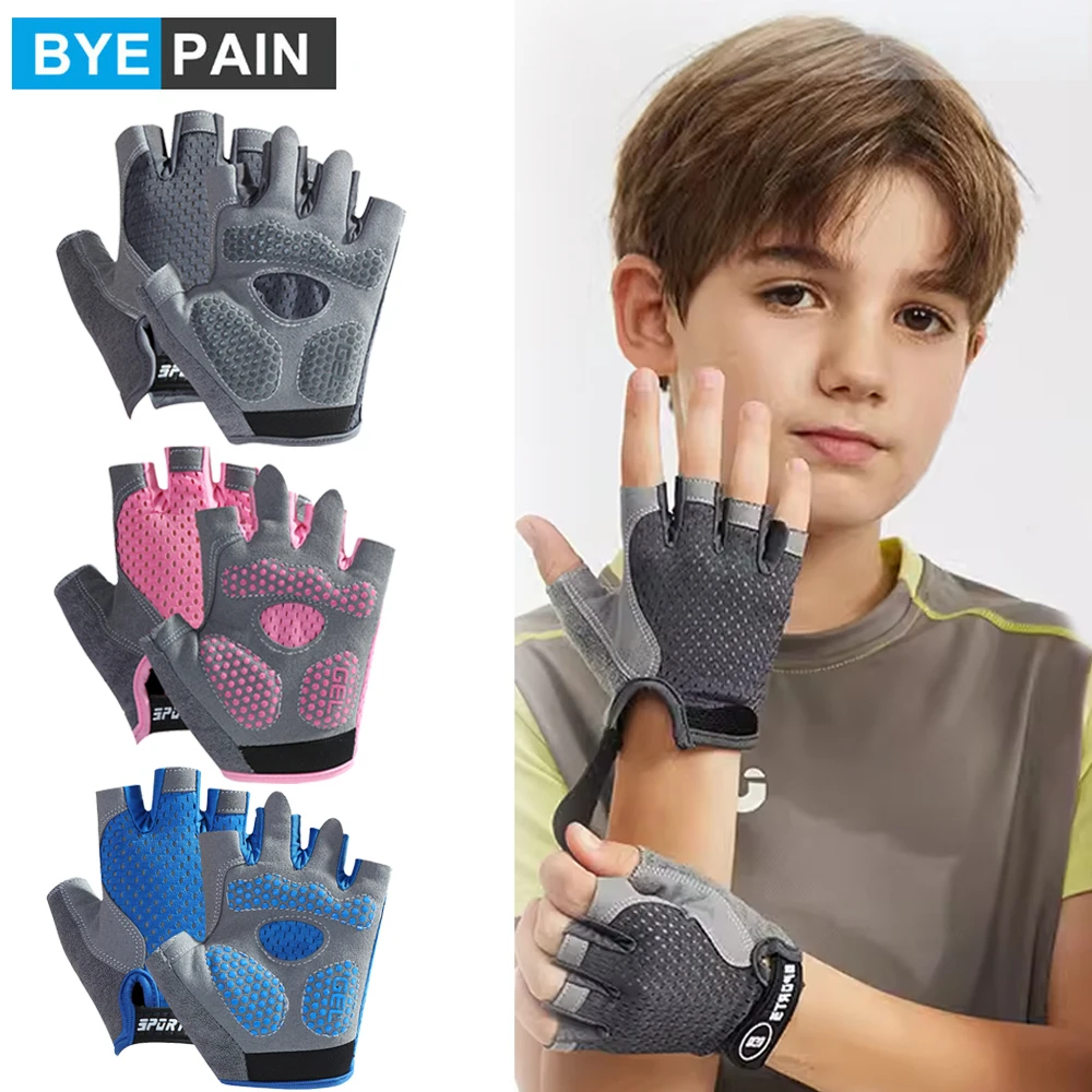 1Pair Kids Cycling Gloves Half Finger Bike Gloves Non-Slip Mitten Outdoor Sports Roller Skating Gloves for Boys and Girls