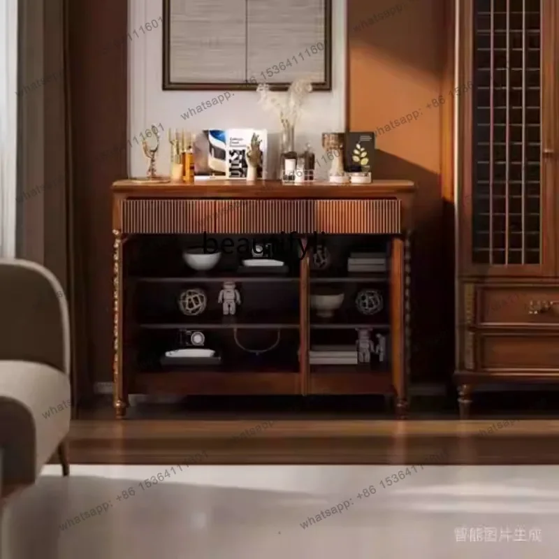 yj7 French retro Roman column solid wood dining side cabinet, bucket cabinet, American multi-functional entrance cabinet