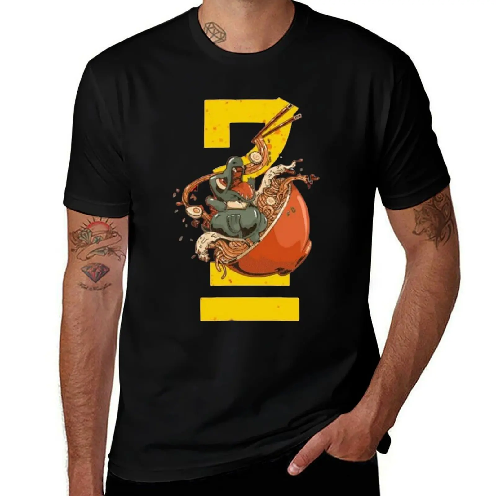great Totodile Graphic design with bowl of spaghetti T-Shirt Basic Simple Casual Short Sleeve Tee