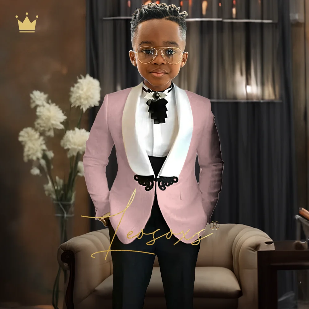 طقم بدلة سهرة للأولاد مكون من قطعتين، جاكيت جاكار بأزرار على شكل فراشة سوداء وسراويل سوداء أنيقة ونحيفة لحفلات الزفاف ملابس رسمية #2