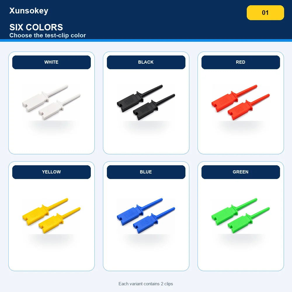 Test Hook Clip, Logic Analyzer Patch Test Clip, Wiring Probe Hook, Yellow/Green/Blue/Black/Red/White