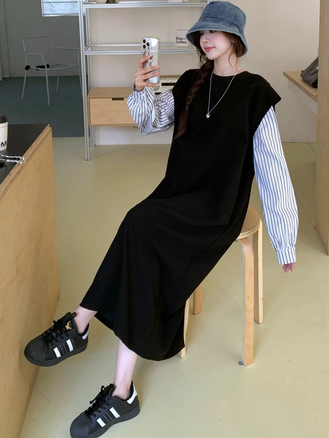 ชุดเดรสกระโปรงสไตล์เกาหลี ทรงห - Korean Style A Line Shirt Dress บทวิจารณ์และราคา