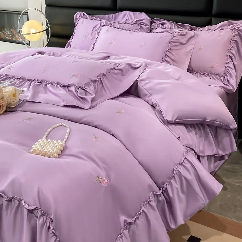 Q8 Export to Italy Class A Summer 100 Tencel Four Piece Set Silk Slippery Bed Sheet Duvet Cover Ice Silk Cool Bed