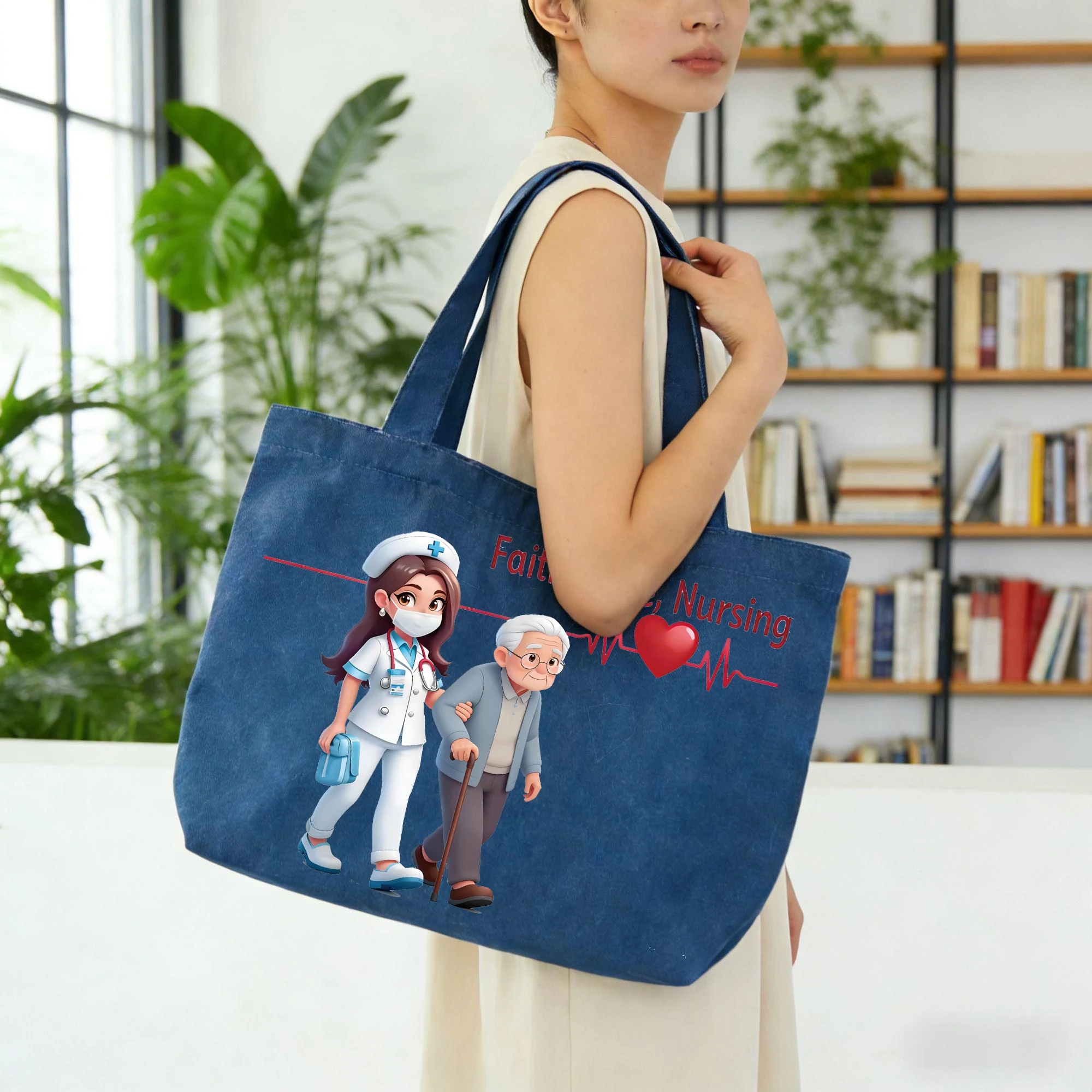 1Pc medical themed denim canvas bag, doctor nurse specific denim canvas bag, multifunctional hand-held storage canvas bag