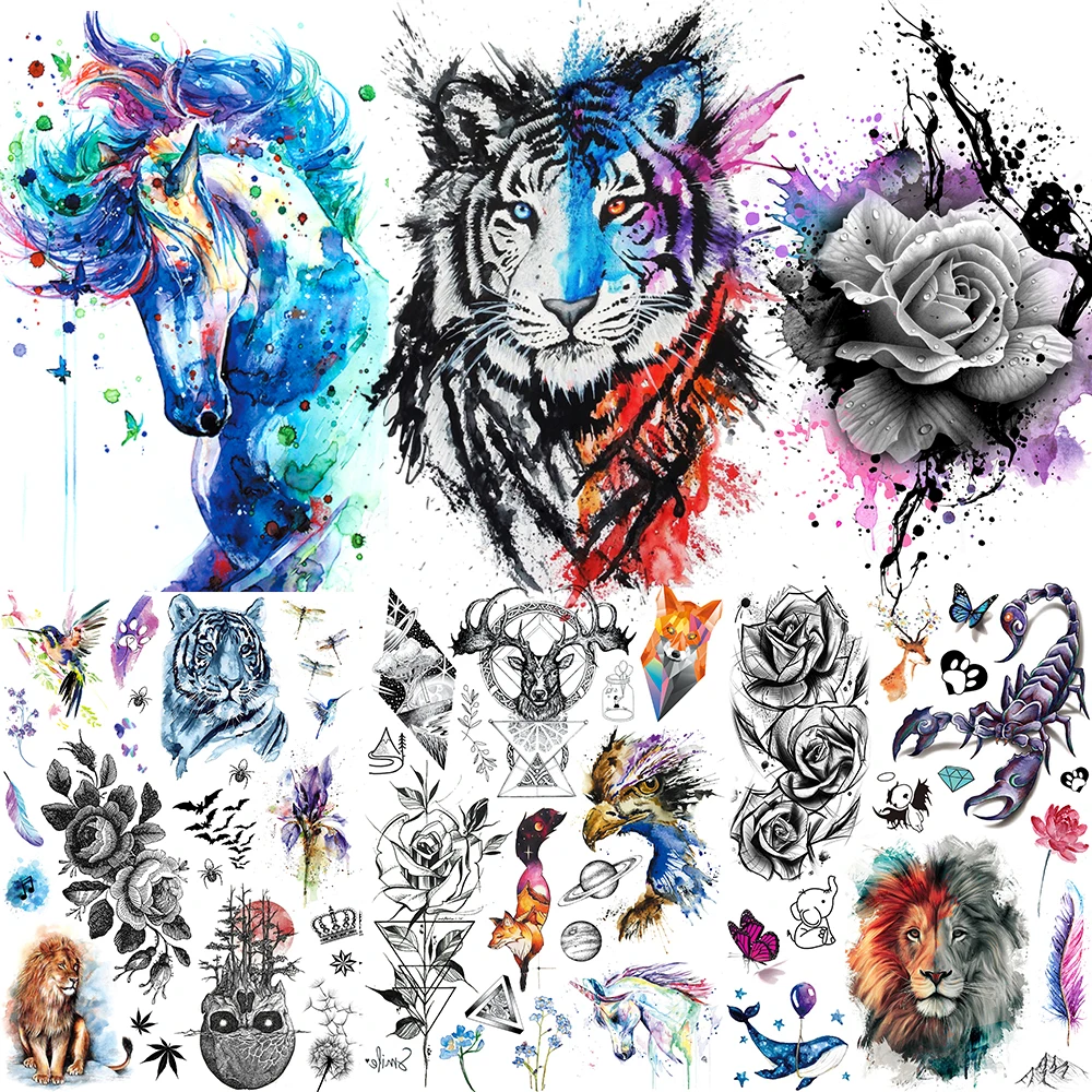 Aquarell Blau Einhorn Pferd Temporäre Tattoo Aufkleber Frauen Männer Bdoy Kunst Arm Beine Gefälschte Flash-Wasser Transfer Tattoo ALZ-128