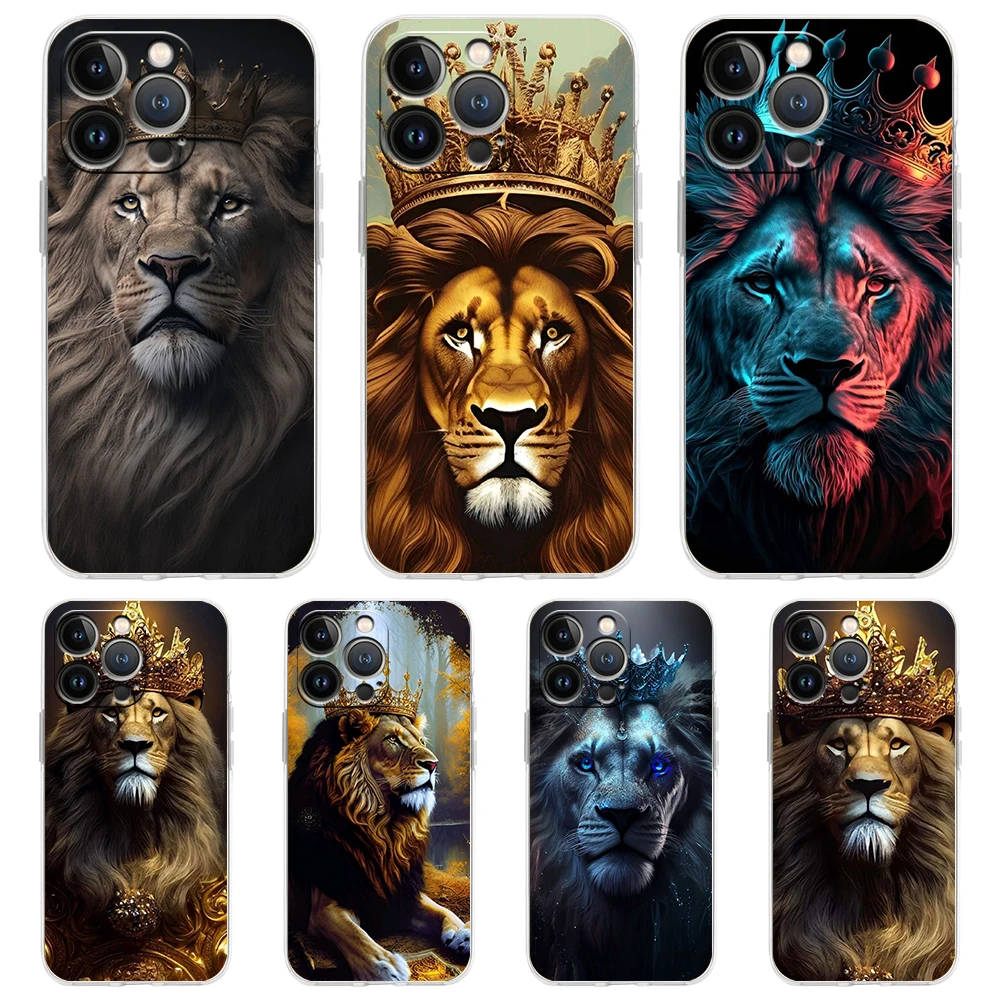 Animal The Lion Transparent Phone Case Cover for iPhone 15 14 13 12 11 Pro Max X XS Max 14 7 8 Plus XR XS X Soft Shell Coque Bag