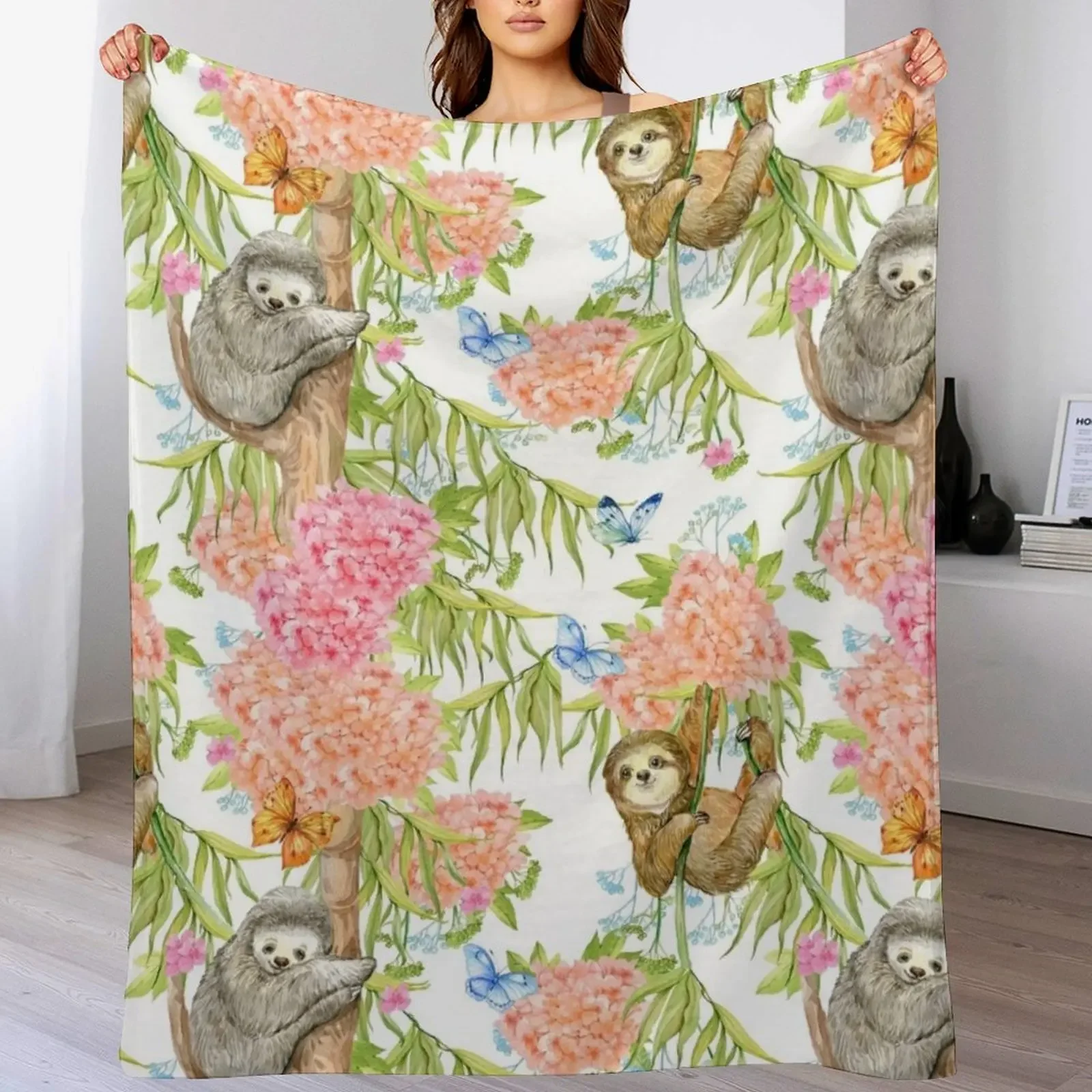 

Sloth and flowers Throw Blanket Weighted Tourist warm winter Thin Blankets