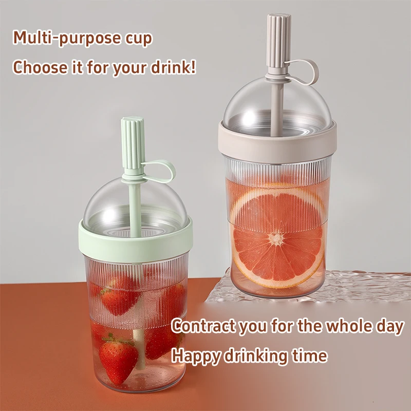 Double Seal Straw Cup With Thick Straw 500ml Wide Mouth Iced Coffee Juice Water Cup Straw Cold Drink Tumbler For Outdoor Travel view 3