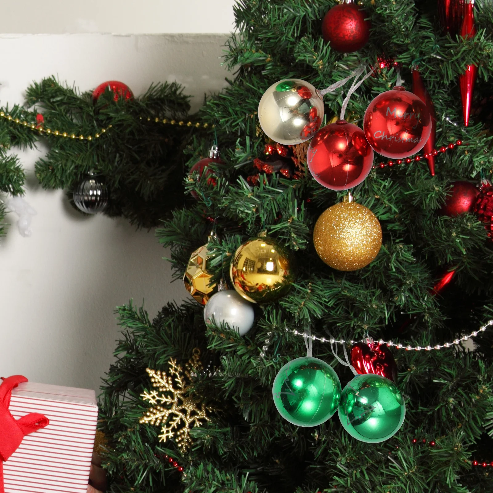 1 قطعة مطلي كرة مستديرة LED سلسلة ضوء 15ft أحمر أخضر شجرة عيد الميلاد ديكور ساحة في الهواء الطلق مصباح الحفلات LED سلسلة مصباح #4