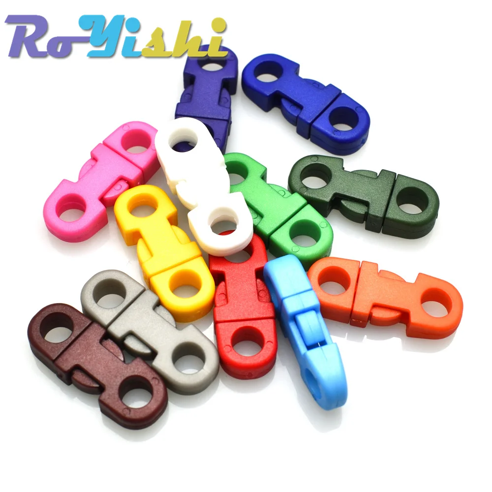 12 Pcs/Pack Colorful 5mm Hole\'s DIA Straight Flat Side Release Plastic Buckles for Mobile Phone Paracord