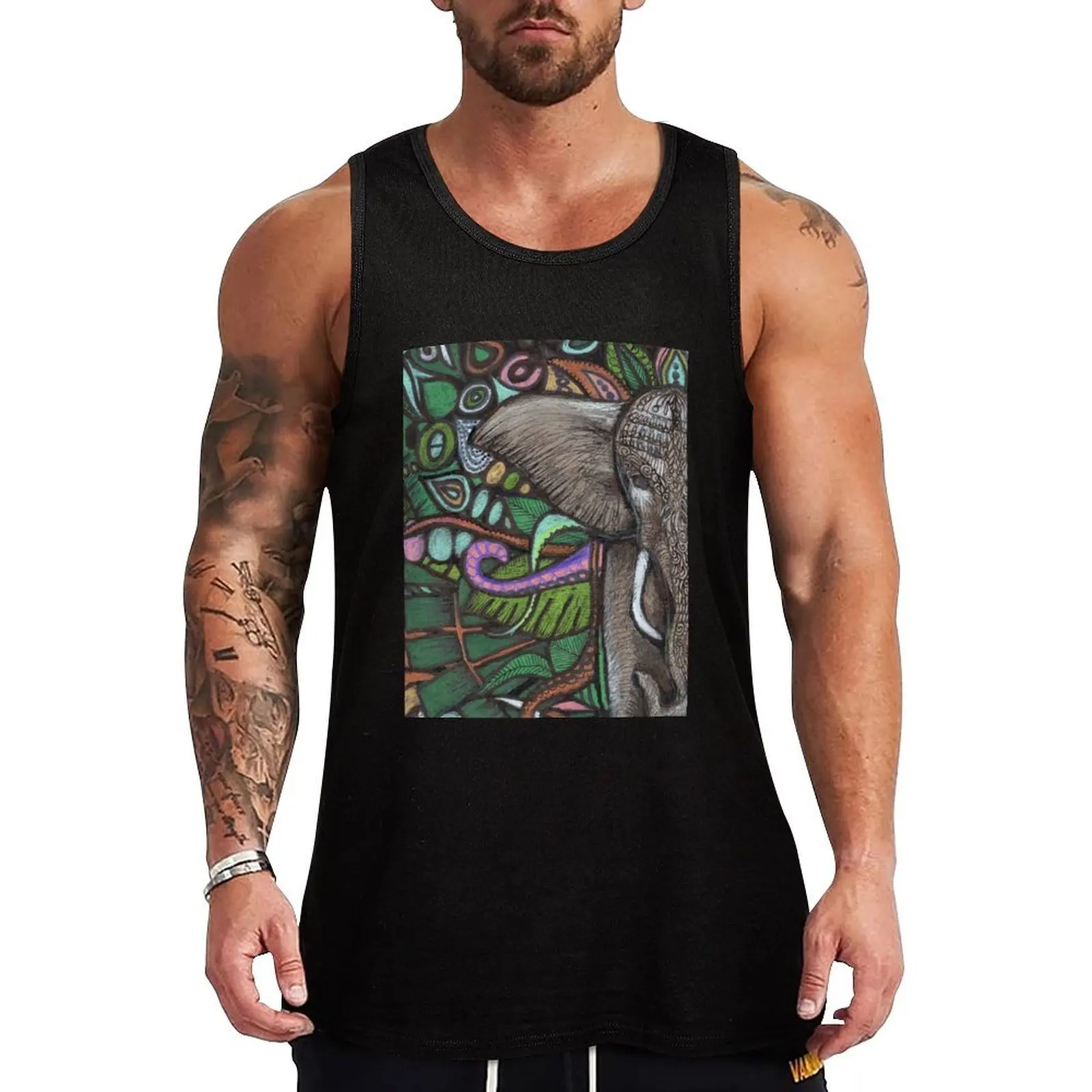 

Elephant, colorful pattern, rainforest Tank Top Workout Running Tank Top Lightweight Breathable Wear