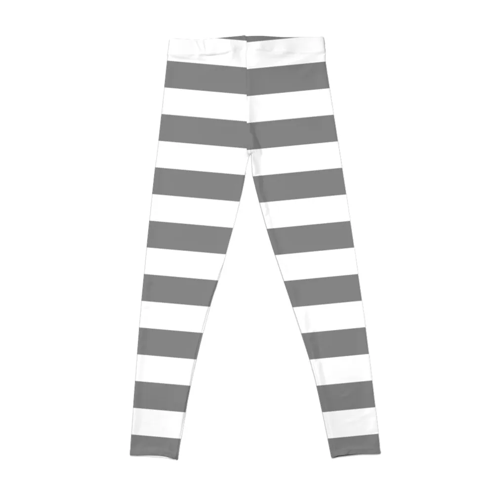 Gray and White Horizontal Stripes Leggings jogging pants gym's clothing for physical Womens Leggings