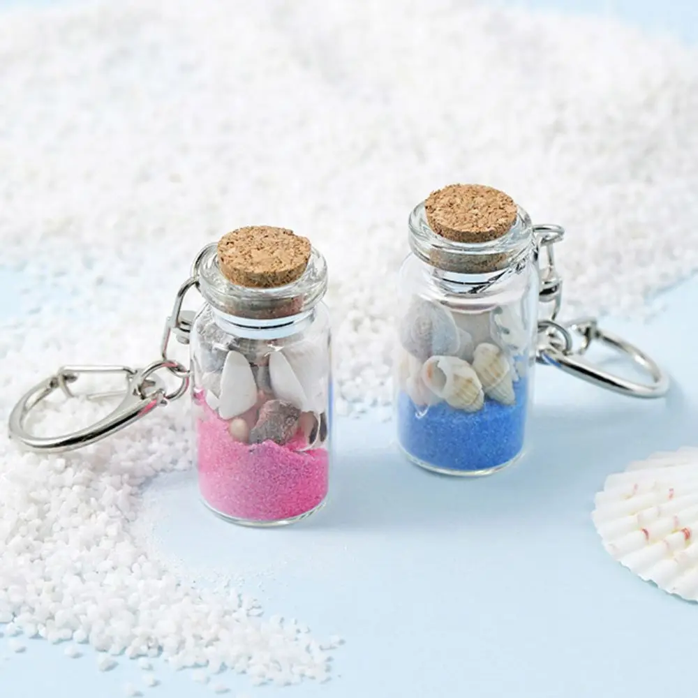 Sea Sand Drifting Bottle Keyring Conch Shell Drifting Bottle Keychain Colorful with Cork Beach Style Keychain Fun Decorative