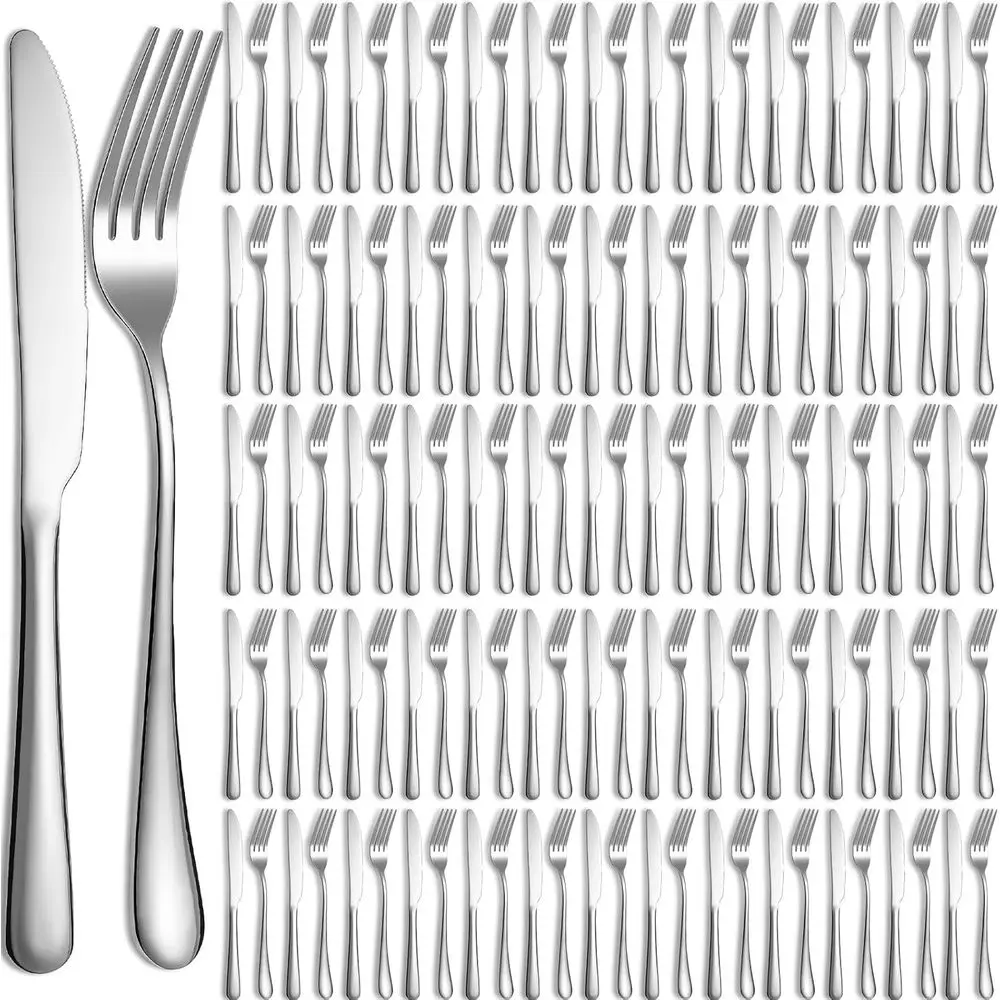 

Stainless Steel Dinnerware Set with 100 Pieces, Silver, 9.06 & 8.07 Knives, Cutlery, Safe for Dishwasher