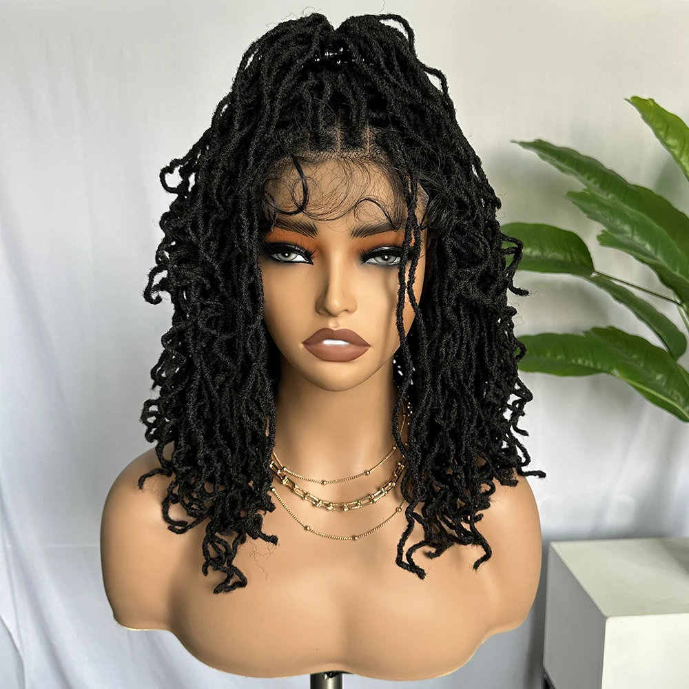 IPARTY 4x4 Lace Frontal Synthetic Braid Wig Dark Black Large Parting Space Curly Locs Twist Dreadlock Wig for Women Daily Use