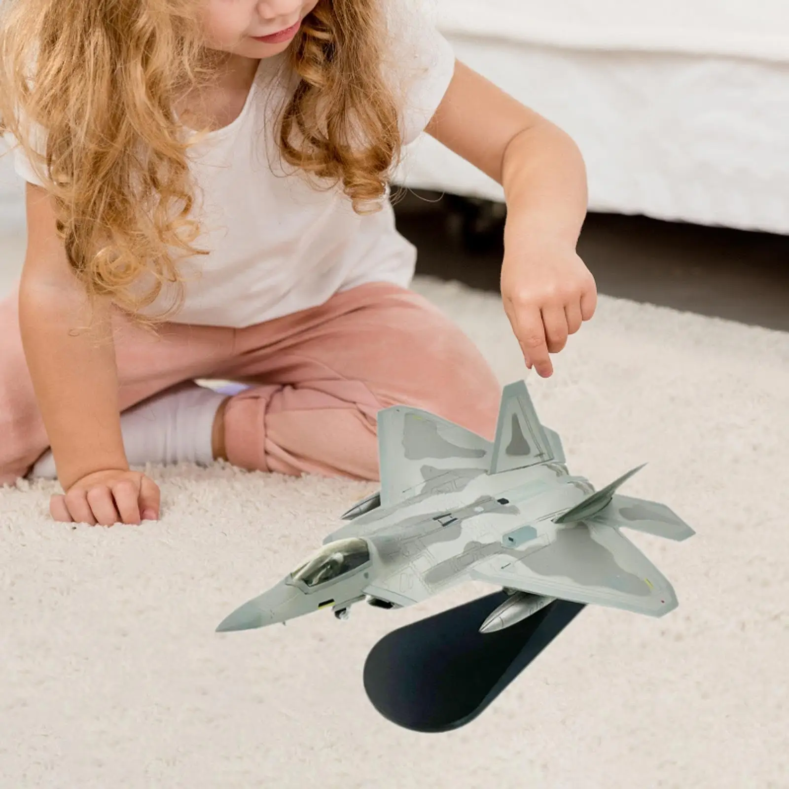 

1:100 F22 Fighter Aircraft Model Realistic Miniature with Display Stand for Tabletop Decoration Professional Sturdy Multipurpose