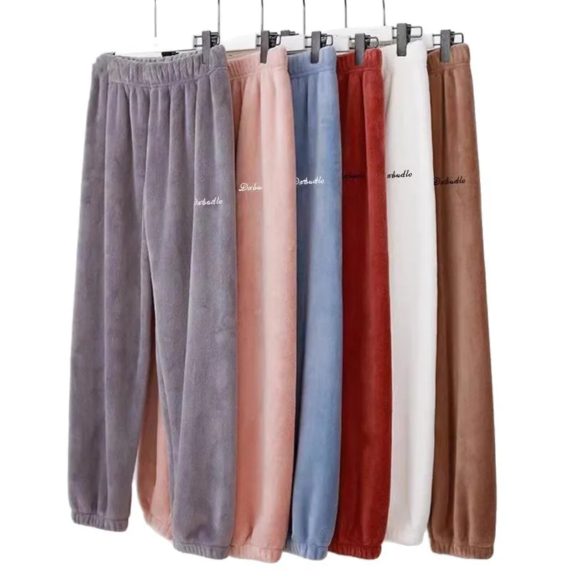 

Korean Style Thermal Pants Women Fluffy Coral Fleece Lounge Pants Soft Warm Sleeping Pants for Home Winter Wear
